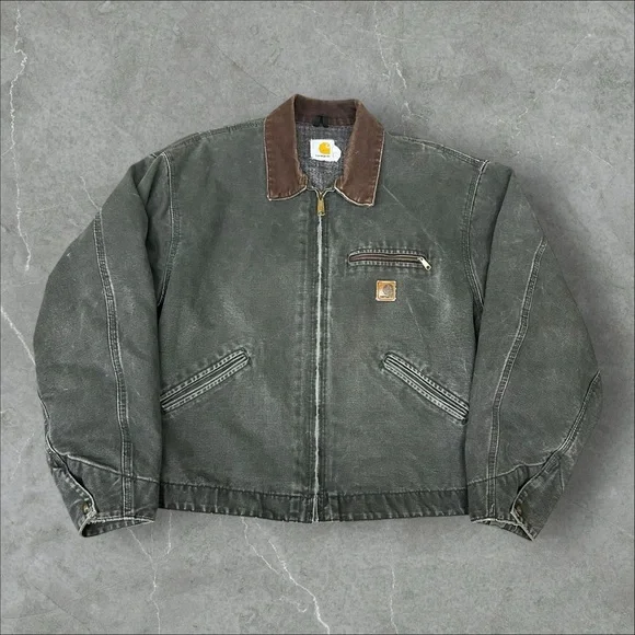 Vintage Carhartt Detroit Jacket Men XL Forest Green Canvas Workwear Blanket Line - Picture 1 of 8